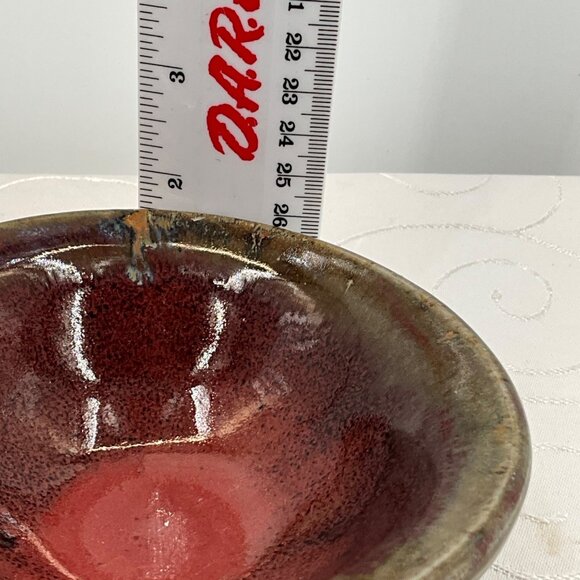 Pigeon River Pottery Red, Olive and Brow Ceramic Bowl 5" - Picture 6 of 6